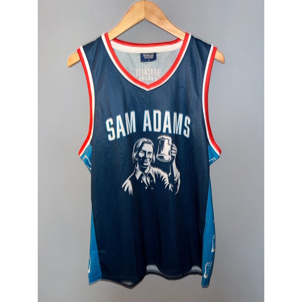 Samuel Adams Brackets & Beers Basketball Jersey Navy Blue Mens Large 23 Graphic